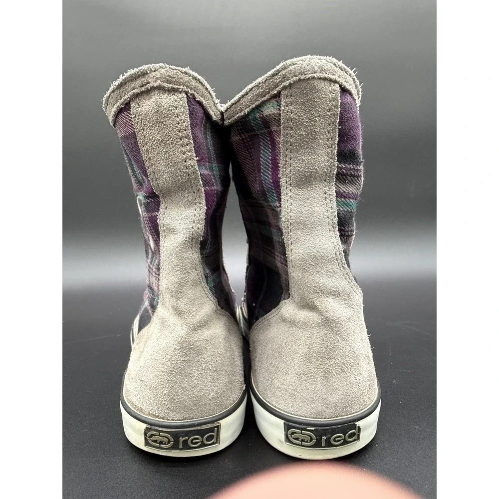 Red by Marc Ecko High Top Plaid Shoes Womens Size 8.5 Purple Gray Teal
